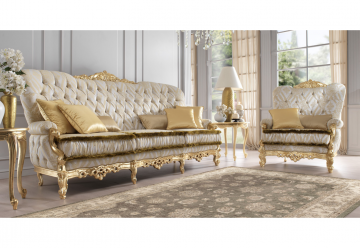 Model TRONO, Luxe Design Goud Tinten Barok Bank