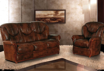 Model MICHELA, Wood Trimmed Prachtige Leren Bankstel