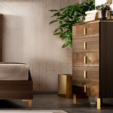 Model ESSENZA, Marmer Deco Interieur Goud Tinten Slaapkamer 