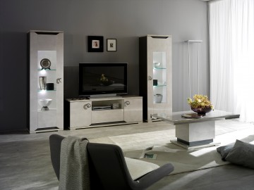 Mistral Hoogglans Witte Woonkamer met Marmeren Look Complete İnboedels