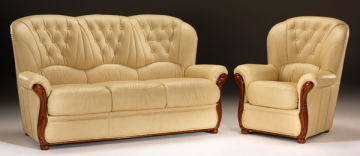 53 WTP12 klassiek leer metalen knoppen houten frame bankstel