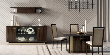 VOLARE, Luxe Design en Moderne Noten Woonkamer Set met Goudtinten 